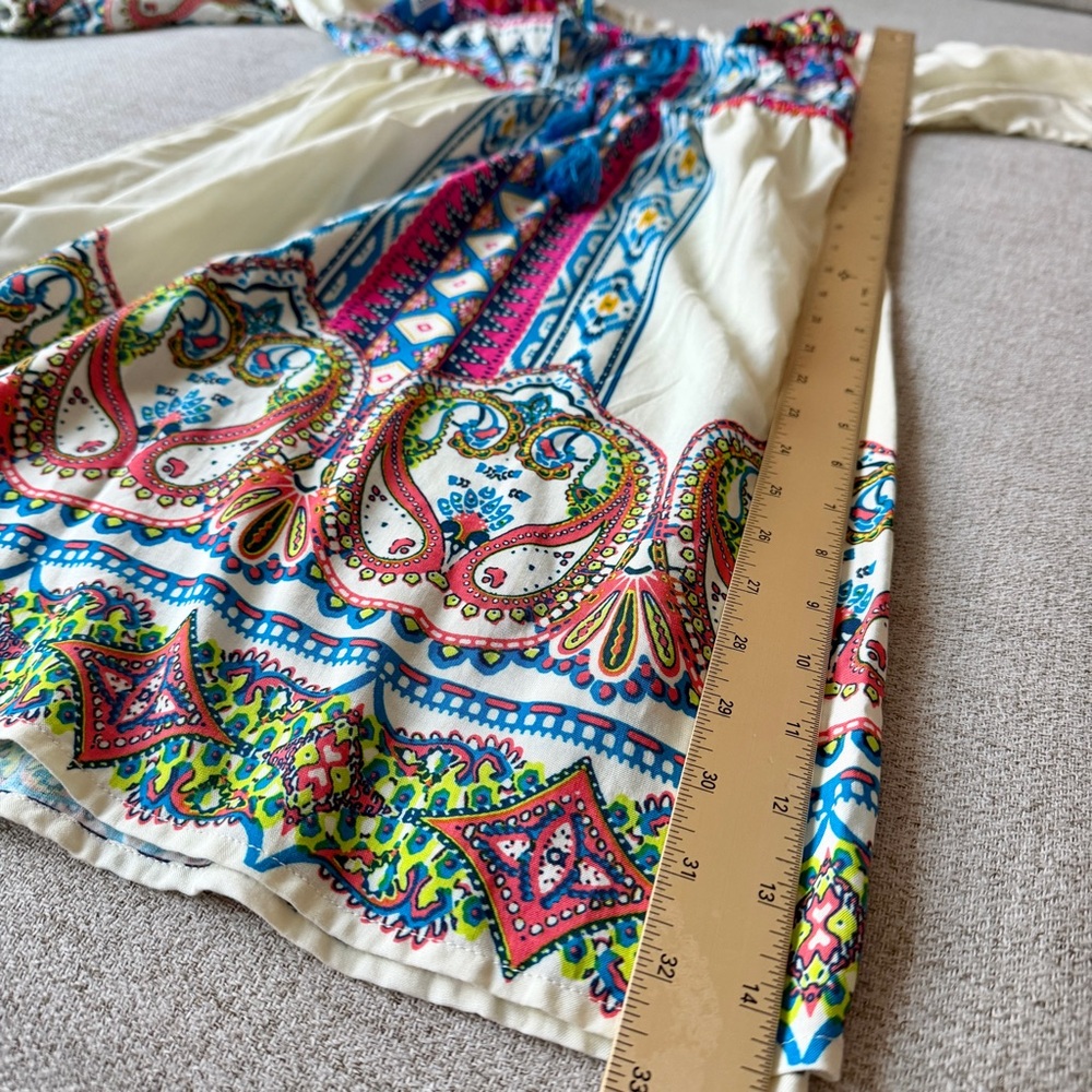 πΌ Cream Off-White Tribal Bohemian Boho Paisley Print Peasant Dress - Picture 13 of 16